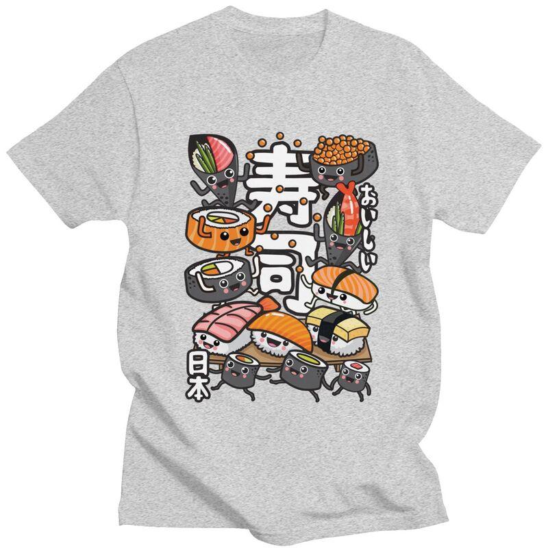 Custom Kawaii Manga Japan Sushi T Shirts for Men Pure Cotton Tee Tops Tshirt ShortSleeve Fashion Tshirt Clothing