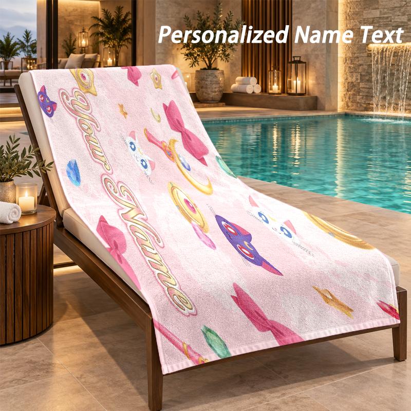 Sailor Moon Custom Name Beach Towel Large Soft Towel for Indoor Bathroom Outdoor Beach