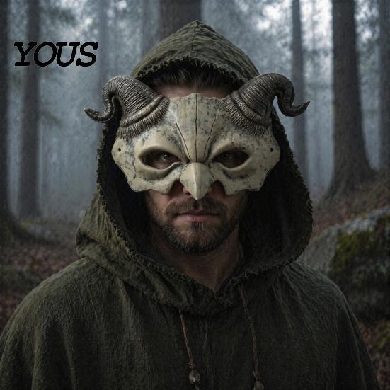 Gothic Cosplay Mask Halloween Ram Horn Demon Mask, Horror Devil Half Face Half-face Lightweight Masquerade for Costume Party Horned