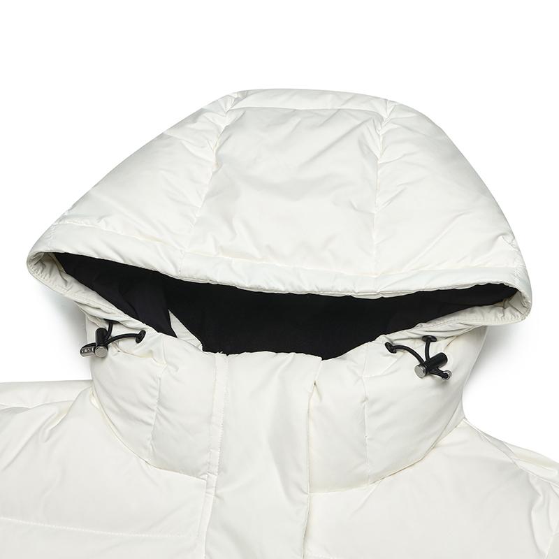 Fila Heritage Warm Versatile Solid Color Logo Hooded Long Sleeve Down Jacket Women Outerwear Cloud-Mushroom-White F11W448901FWT