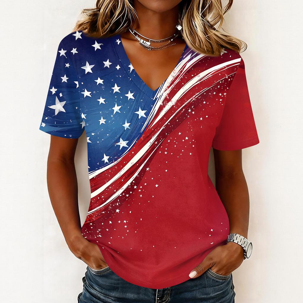 Shirts For Women Trendy V Neck T Shirts Casual Printed Blouse Tops For Women