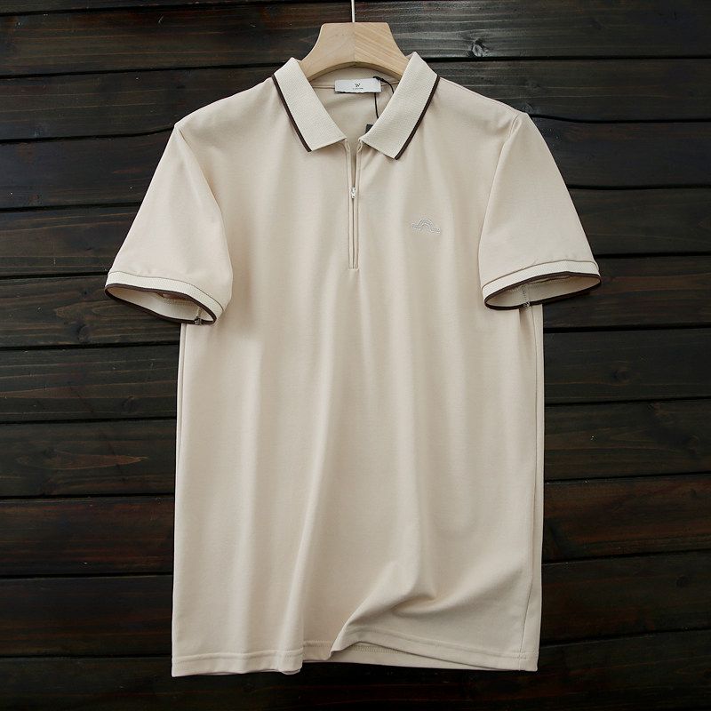 Word of Mouth Recommend Offline 39.Export Tail Goods Men Summer Cool Feeling Pearl Cotton Lapel Short Sleeve T-shirt Polo Shirt