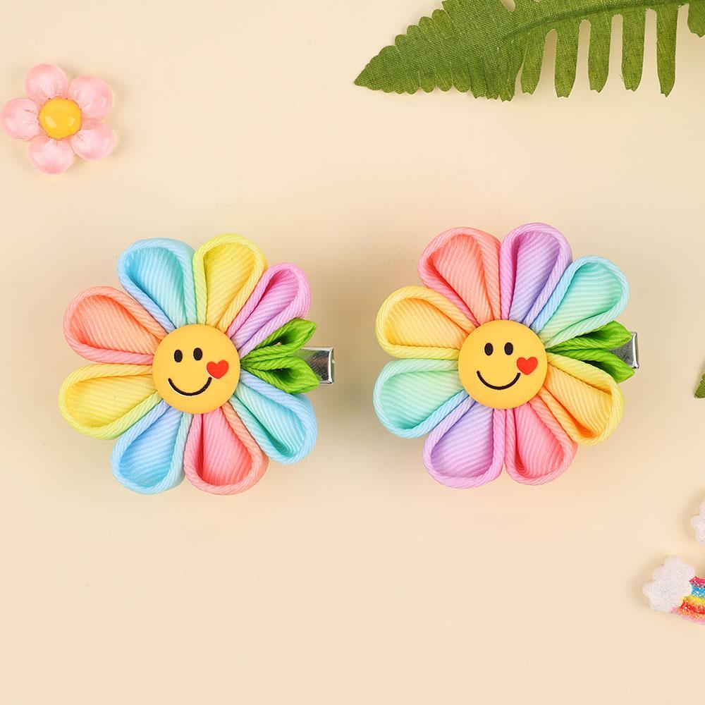 2Pcs Smile Sun Flower Hair Clips Sweet Cute Love Sunflower Baby Girls Hairpins Hair Brooches Accessories For Kids Girl Headwear