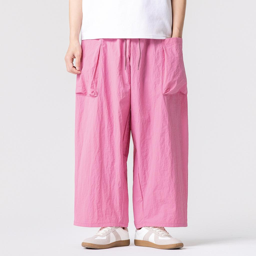 Retro Men's Wide Leg Pants Summer Plus Size Solid Color Pants