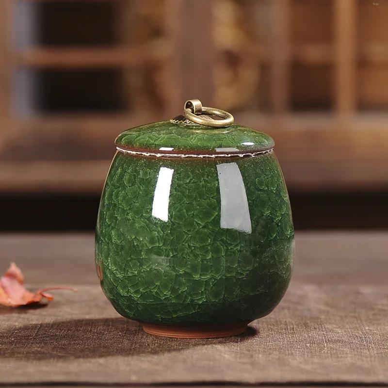Cracked Ceramic Tea Caddies Coffee Canister Household Portable Travel Mini Porcelain Sealed Moisture-proof Storage Jar Home Deco