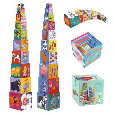 Large Building Blocks for 1-year-olds and 1.5-year-olds. Stackable Cubes, Nesting Toys, Educational Toys [DJECO 10 Funny Blocks] (DJ08503)