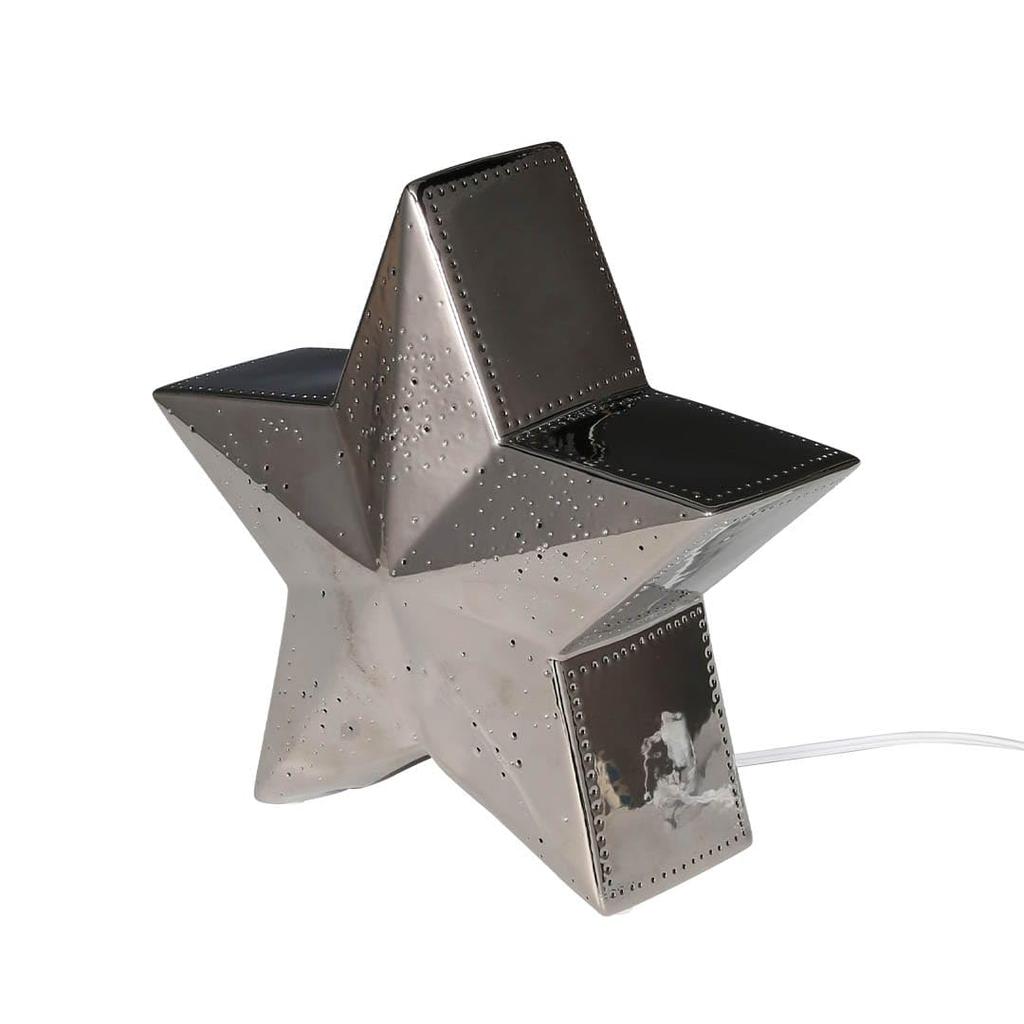Dulton Porcelánová lampa Hvězda, Kloubová stolní lampa ve tvaru hvězdy, Výška 250 mm, Šířka 265 mm, Hloubka 130 mm, CMD-0910CR, PORCELÁNOVÁ LAMPA HVĚZDA CHROM