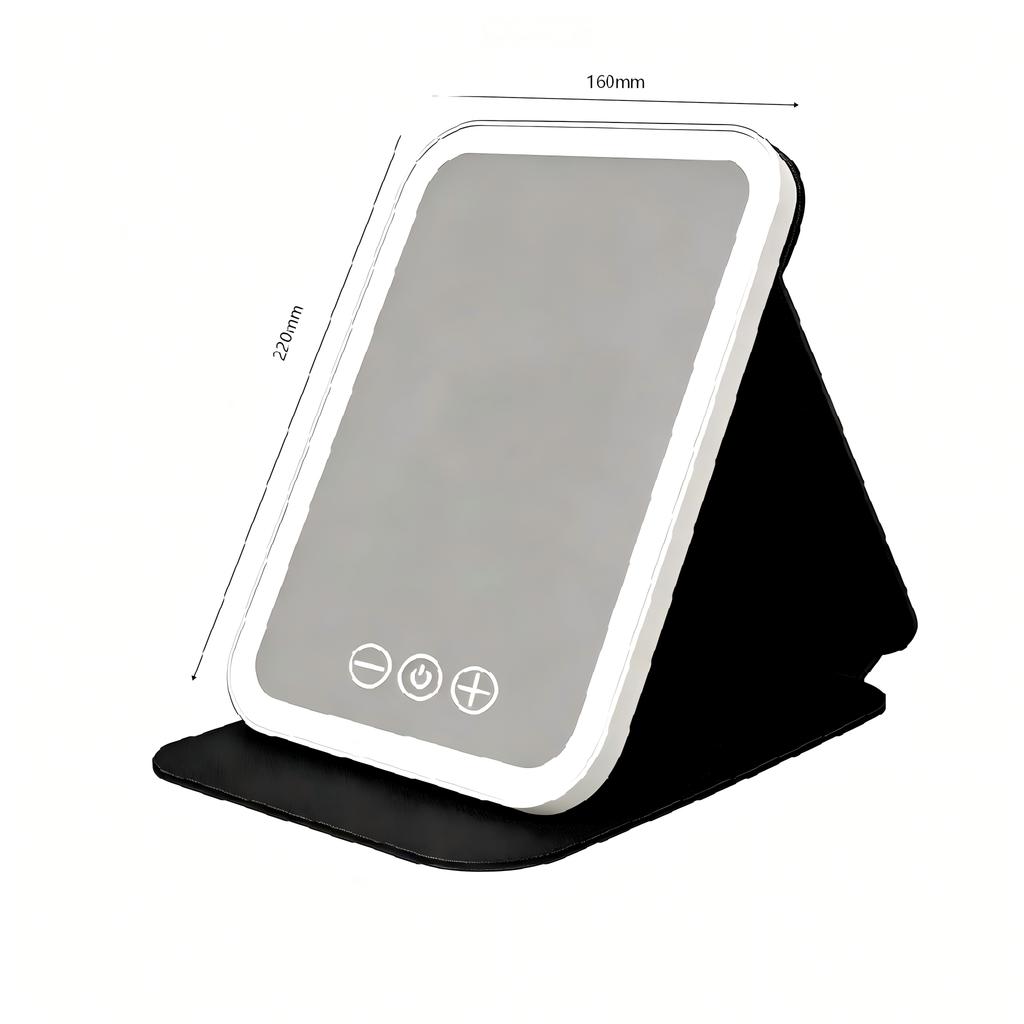 USB Rechargeable Vanity Mirror with Touch Screen, 3 Color LED Lights & Dimming, Portable Folding Makeup Mirror for Home & Travel