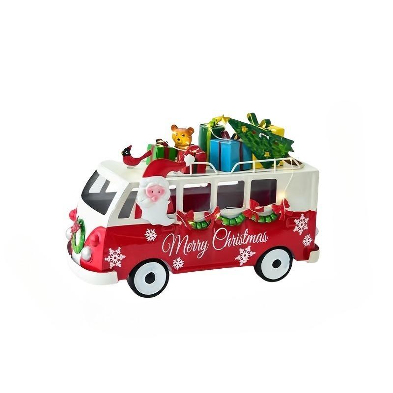 1pc Metal Christmas Bus Desktop Decoration Kids Toy Gift Vintage Craft Miniature Vehicle Xmas Table Home Decor Presents Kids