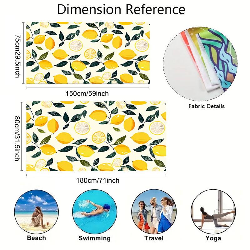 Lemon Leaf Beach Towel - Quick-Dry Soft, Vibrant Yellow Green Pattern, Lightweight Blend, For Pool Travel Camping Swim