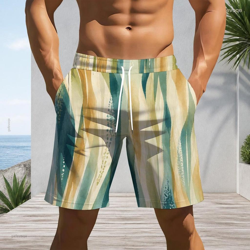 Men Plus Size Tie Dye Printed Beach Shorts Drawstring Waist Side Pockets Straight Leg