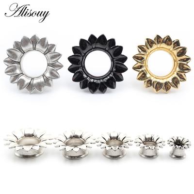 Alisouy 1PC Alaşım Döküm Hollow Çiçek Yaprak Genişletilmiş Kulak Tünelleri Tıkaçları Genişletici Sedye Ölçerler Küpe Piercing Vücut Takısı