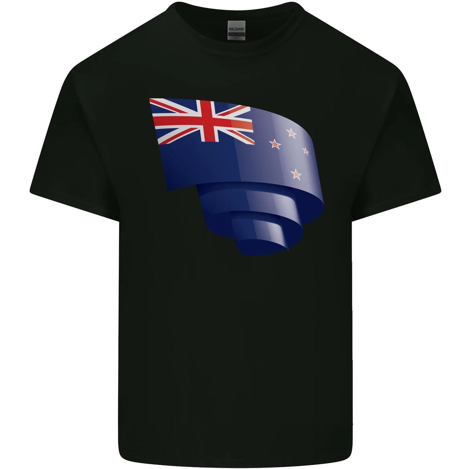 

Curled New Zealand Flag Zealander Kiwi Day Kids T-Shirt Childrens S