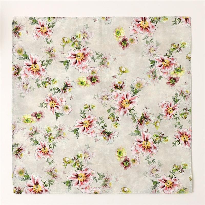 1Pc 34x34cm Thin Cotton Retro Flower Printed Women Pocket Handkerchief Scarf Absorbent Wipe Sweat Towel