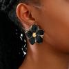 Exaggerate Heavy Metal Flower Earrings for Women Black Enamel Petal Statament Fashion Punk Jewelry Basic Design Daily Wear