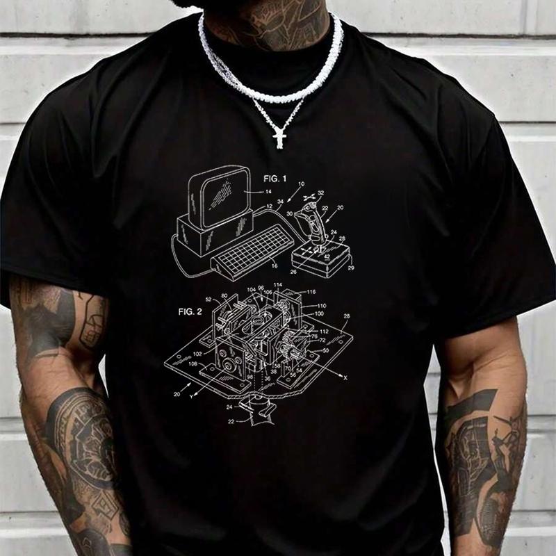 Joystick Controller Druck Herren Grafikdruck T-Shirt Modisch Lässig Street Geeignet Für Tr