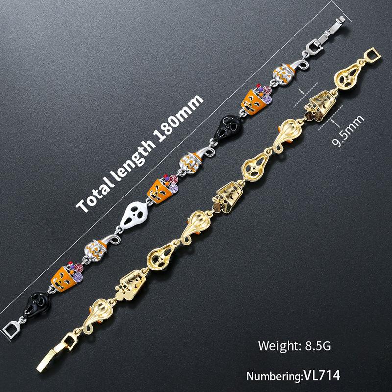 Color Drip Pumpkin Hat Skull Bracelet Personalized Hip Hop Halloween Splicing Bracelet Vl714
