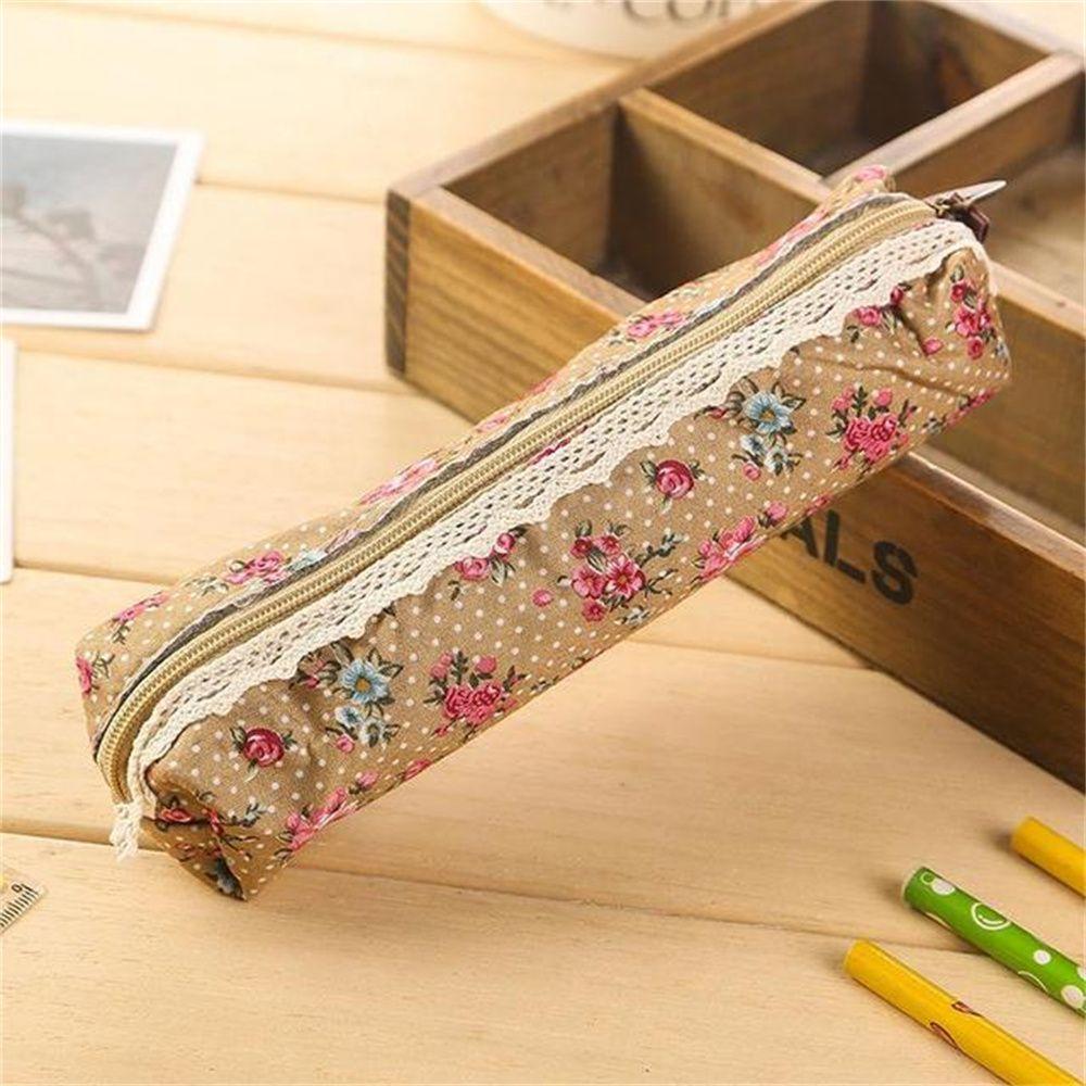 For Girl Mini Makeup Bag Retro Flower Vintage Pencil Bag Zipper Pouch Cosmetic Bag Pencil Case
