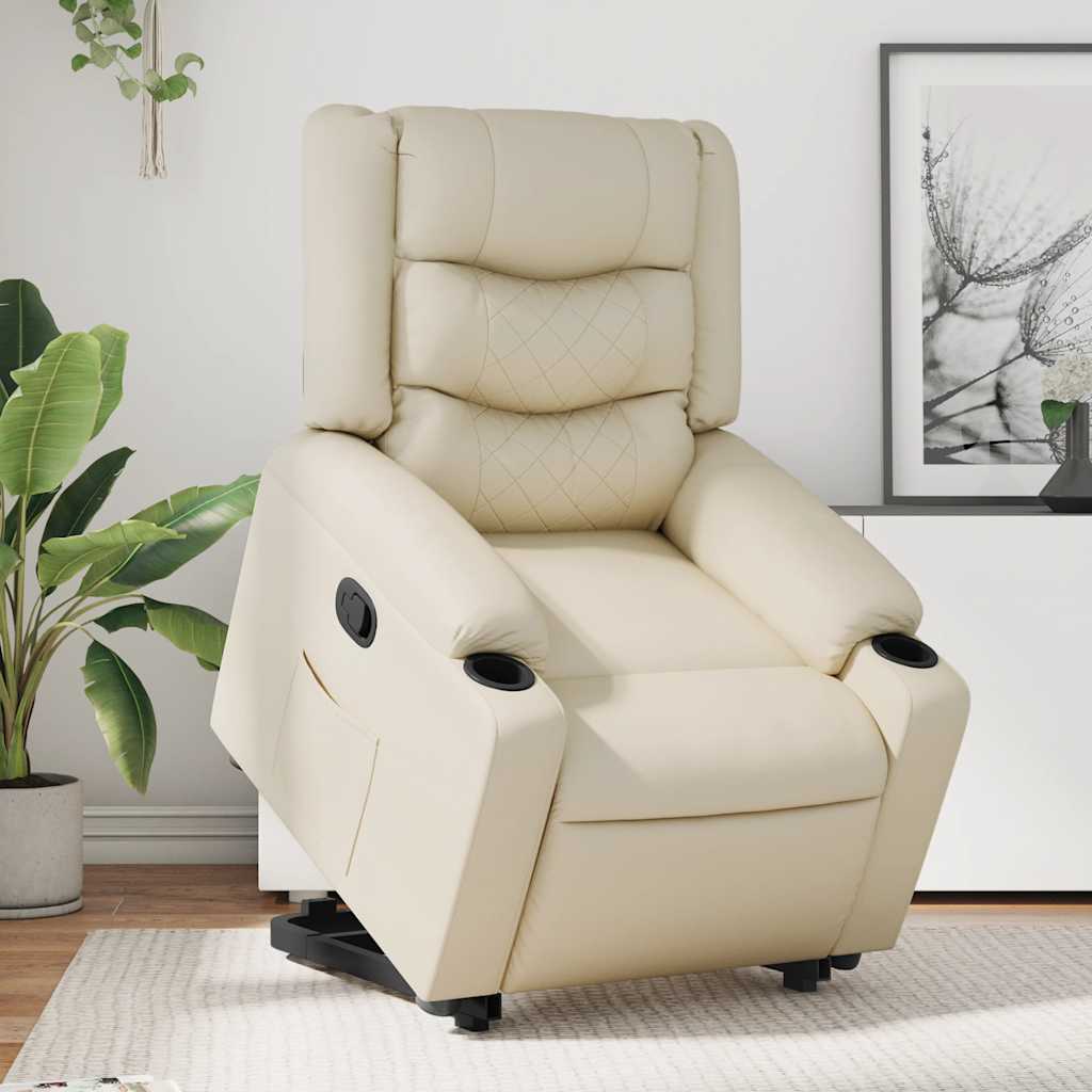 Recliner Chair with Lift Assist Cream Artificial Leather