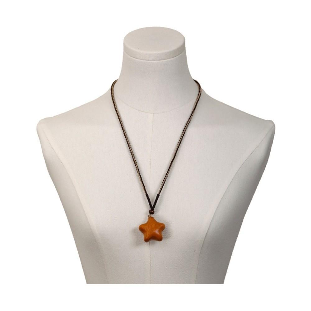 Y2K Accessories Wooden Star Moon Necklace Bohemian Style Couple Friends Choker  Girls
