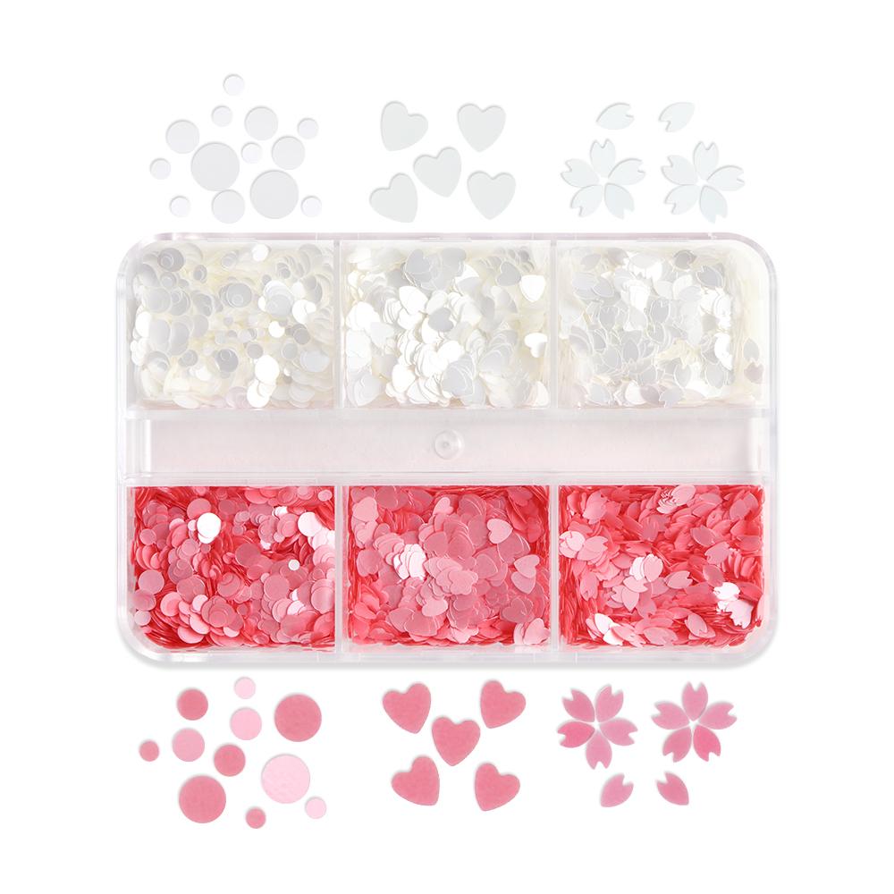 

6 сеток лепестков для ногтей, блестки, розовые, белые, круглые, хлопья, сделай сам, вишневый цветок, украшения для ногтей, аксессуары, летние принадлежности для ногтей