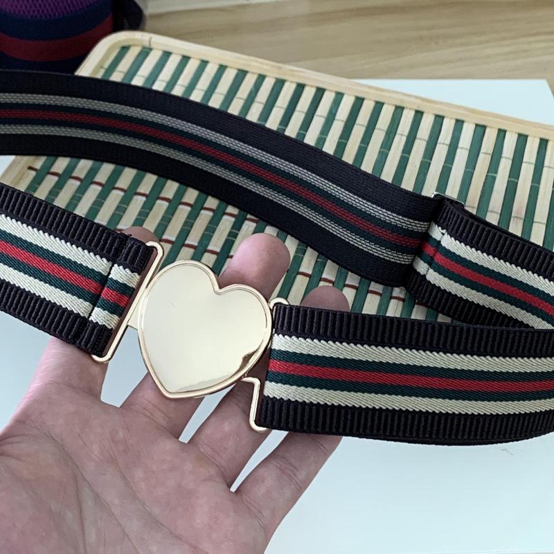 4CM Women's Elastic Waist Heart Pattern Leather Belt for Dress and Jeans