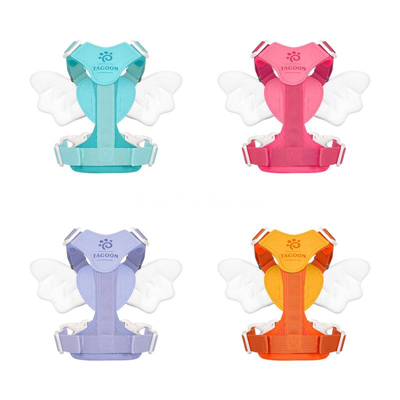 Luxurious Angel Wings Puppy Harness Set Lightweight Adjustable POM Buckle Pet Vest Chest Strap for Small Dog Cat Daily Walking