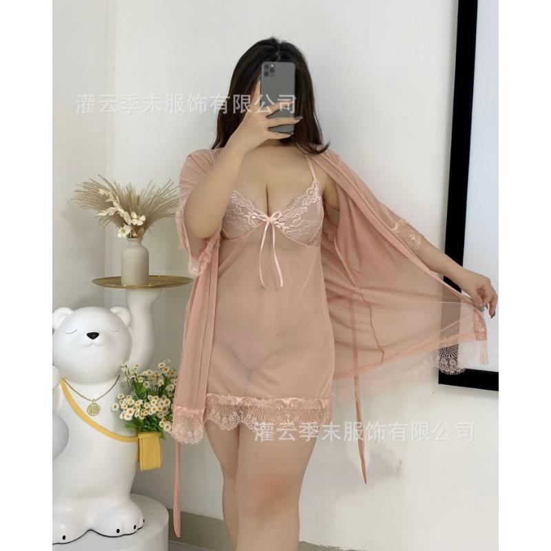 Sexy Underwear, Sexy Lace Suspender Skirt, Mesh Perspective Women's Transparent Robe, Flirting Loungewear Set