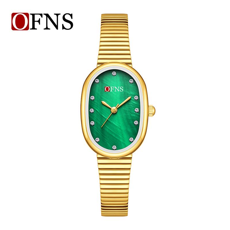 OFNS Luxury Women's Watch: Mother-of-Pearl Dial, Quartz, Diamond Accents, Waterproof, Elegant Office Accessory.