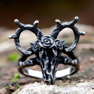 New Creative Design Vintage Fashion Punk Horned Deer Ring For Men Jewelry