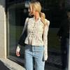 Dámské Vintage krajkové košile Ženy Letní镂ované neformální písečný límec Elegantní výšivka Nabírané rukávy Sexy top košile