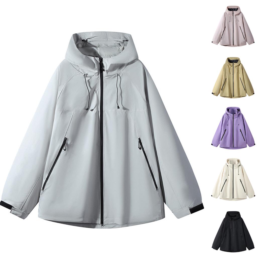 Women's Solid Color Long Sleeved Hooded Outdoor Suit Windproof And Waterproof Thin Jacket