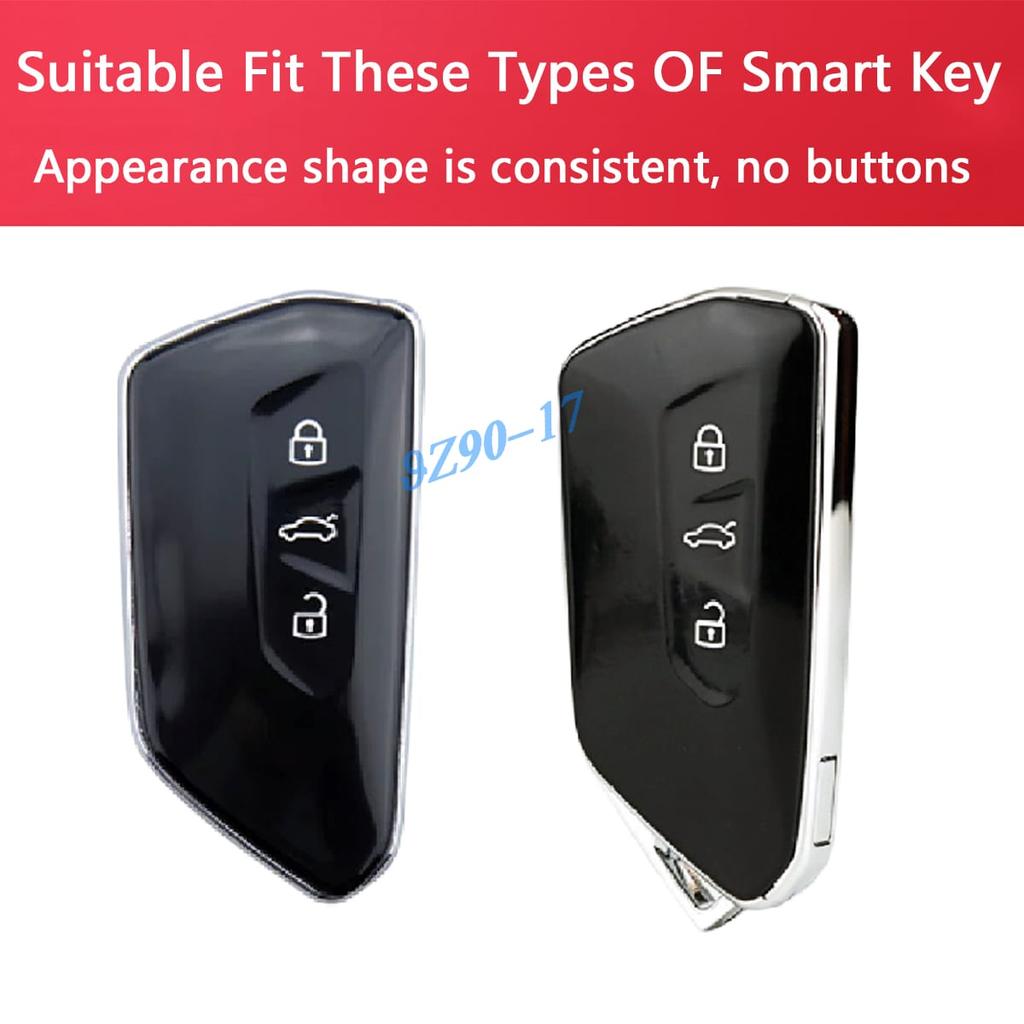 Carbon Fiber Smart Car Key Fob Cover Case Chain Ring For Vw Golf Gti Mk8 Id.3 Id.4 Atlas Seat Tarraco Ateca Cupra Formentor Born