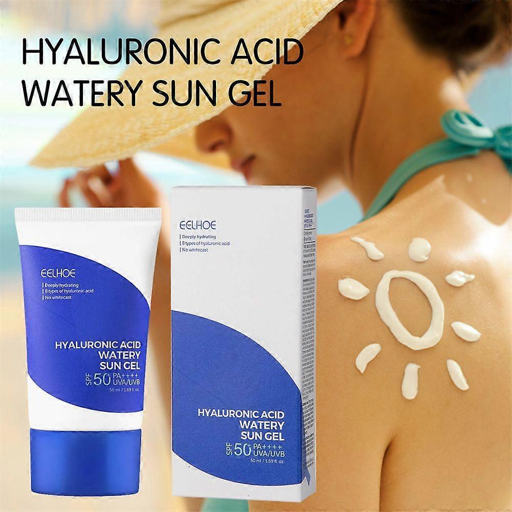 3 PIEZAS Gel Solar Acuoso con Ácido Hialurónico, Protector Solar de Verano, Crema Solar Natural con Ácido Hialurónico SPF50+ PA++++ 50ml, Esencia de Agua Facial Hidratante Profunda