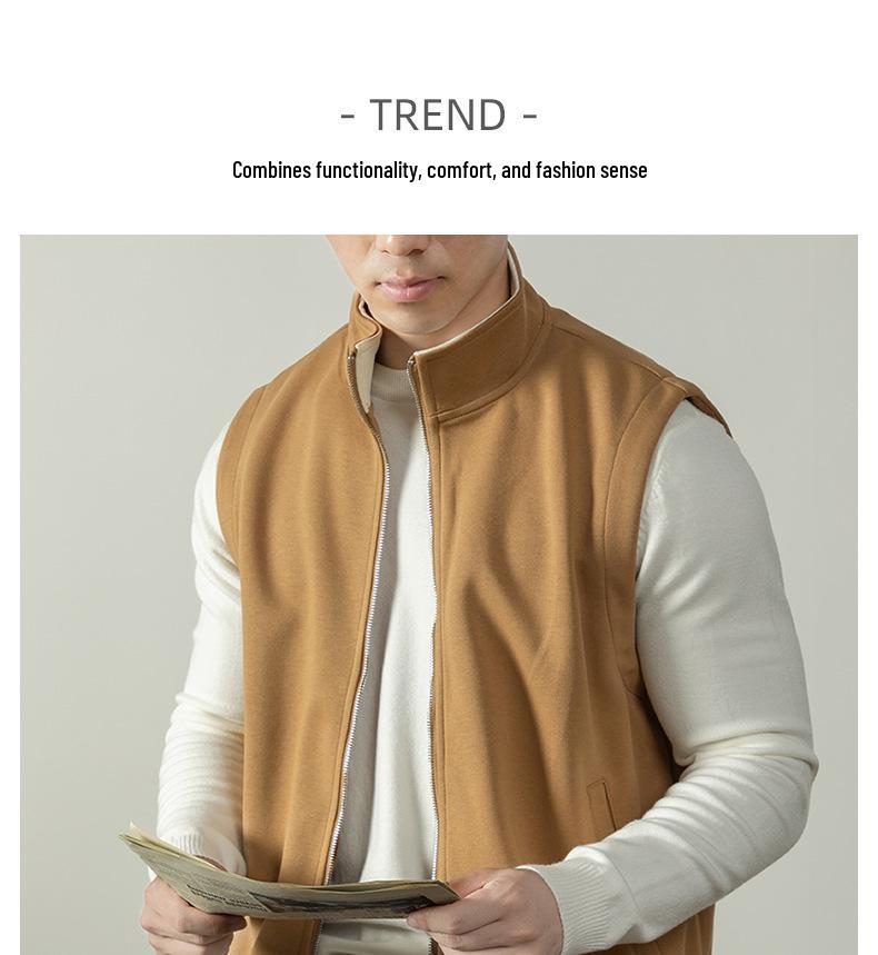 Leichter Luxus Stil Herren Hautfreundliche Baumwolle Stehkragen Reißverschluss Weste - Lässige Herbst/Winter Layering Weste Jacke