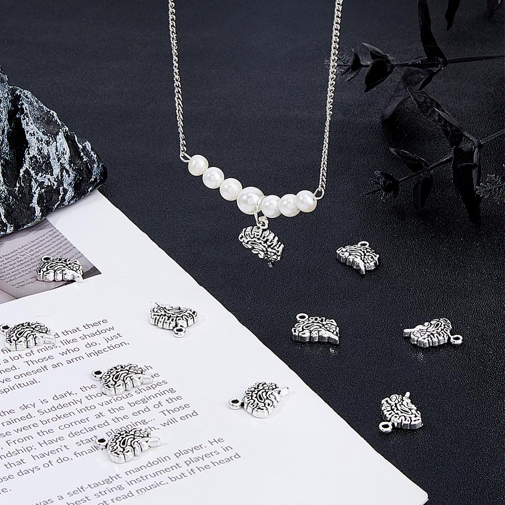 120Pcs Tibetan Style Alloy Charms Lead Free & Cadmium Free Brain Antique Silver 12.5x14x3mm Hole: 1.5mm