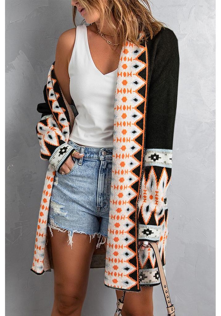 Shi Ying Ethnic Style Printed Knit Cardigan for Women - Autumn/Winter Collection