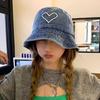 Versatile Street Hat Women Wash Old Denim Bucket Hat Love Embroidery Show Washbasin Hat Tide