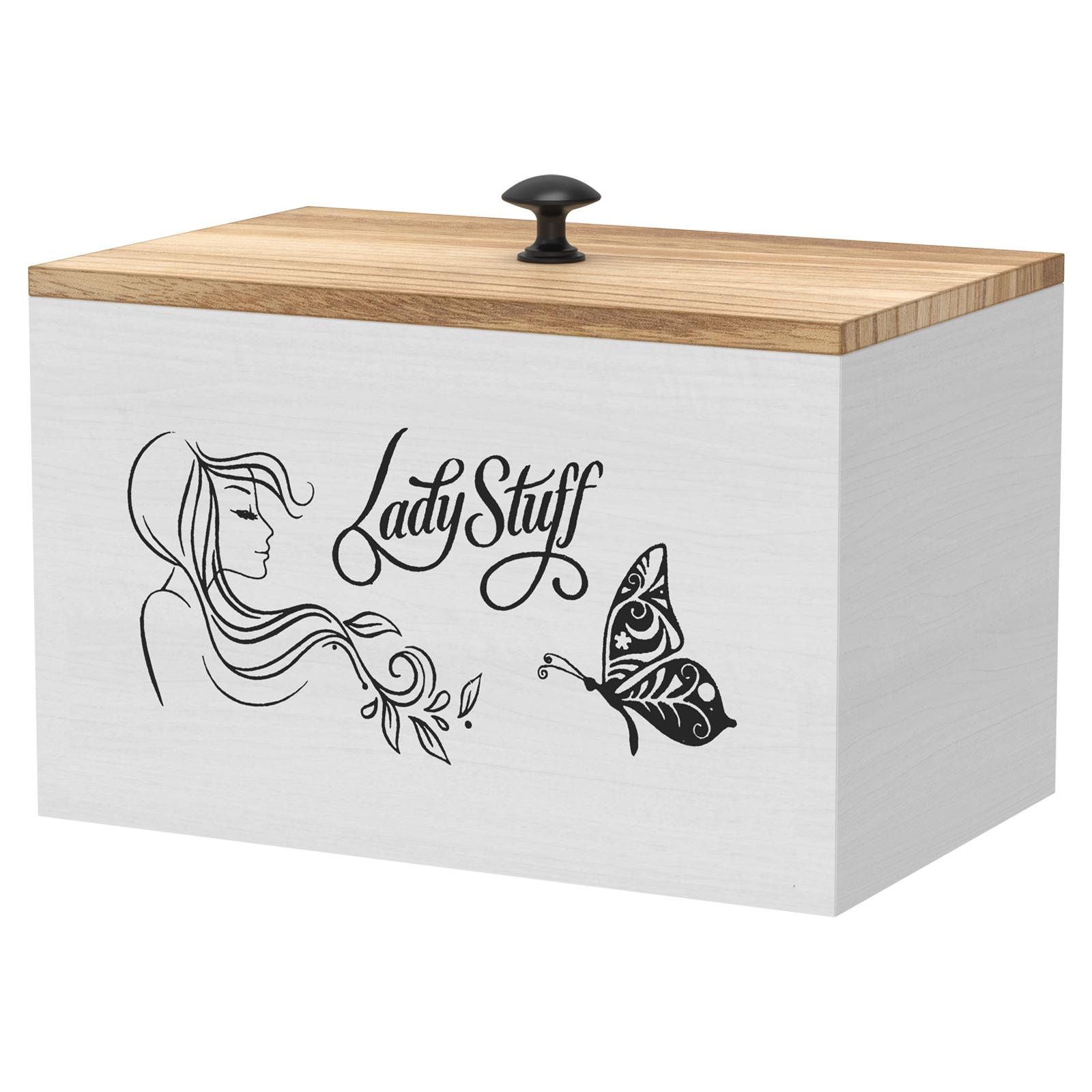 Holz-Tamponhalter Badezimmer-Pad und Tampon Aufbewahrungsbox mit Deckel Damen-Hygieneartikel-Organizer für Toiletten-Schreibtisch-Dekoration weiß