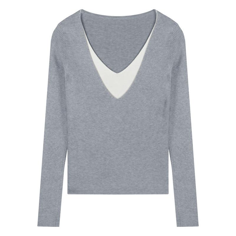 Temperament V-neck Knitwear Bottoming Tops Women's Autumn Slim Thin Pullover Sweater