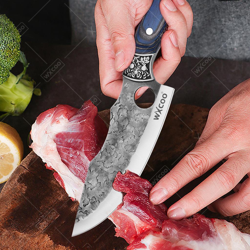 Multifunctional Butcher Knife with Sheath Kitchen Boning Knife Meat Cleaver BBQ Cutter Stainless Steel Hand-forged Chef Knife