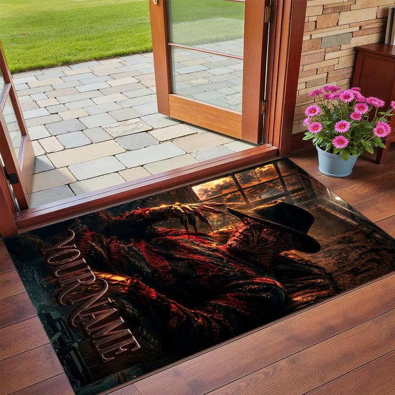 Crystal Velvet Rug Custom Name Text, Soft Non Slip Floor Mat Home DecorA Nightmare On Elm Street Freddy Krueger