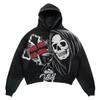Amerikan Punk Kurukafa 3D Baskılı Kısa Kapüşonlu Sweatshirt Bol Kesim Erkek Kadın Sokak Giyimi