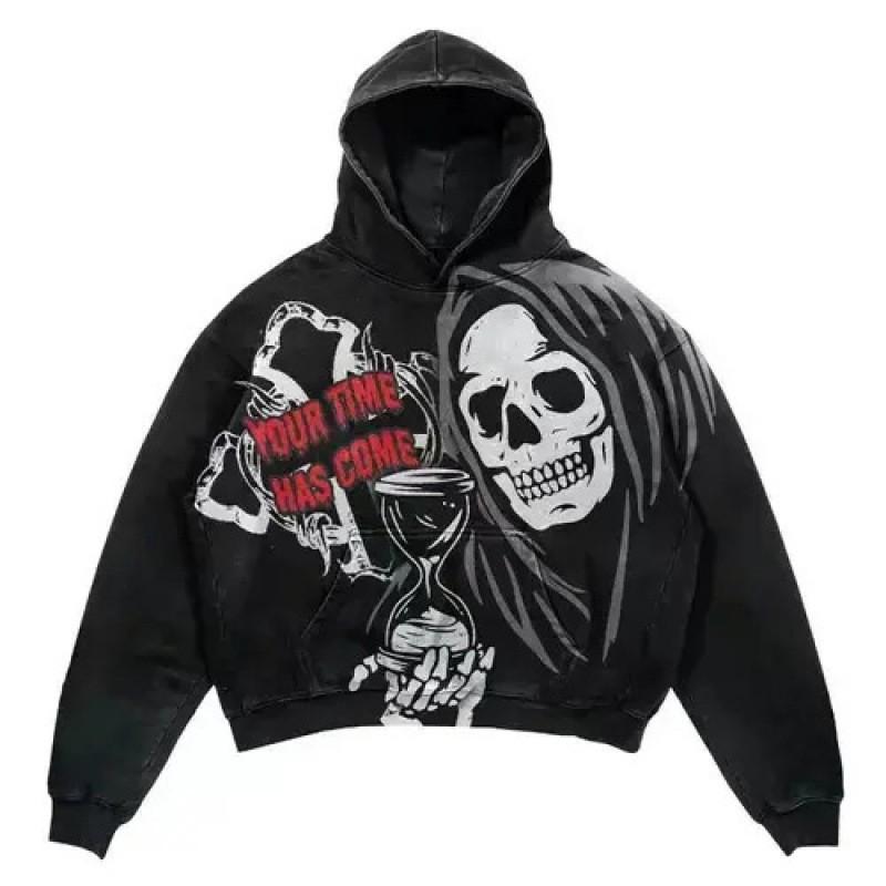Amerikan Punk Kurukafa 3D Baskılı Kısa Kapüşonlu Sweatshirt Bol Kesim Erkek Kadın Sokak Giyimi