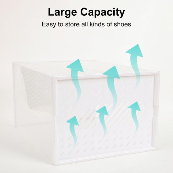 Shoe Storage Box Transparent Visible Square Shape Stackable Large Space Store Shoes Hollow Out Back Breathable Shoe Organizer Household Stuffs