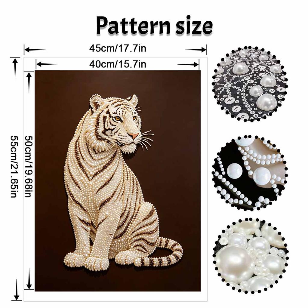 5D DIY Pearl Diamond Painting Kit Majestic White Tiger Full Drill Embroidery Mosaic Art Home Wall Decor Gift
