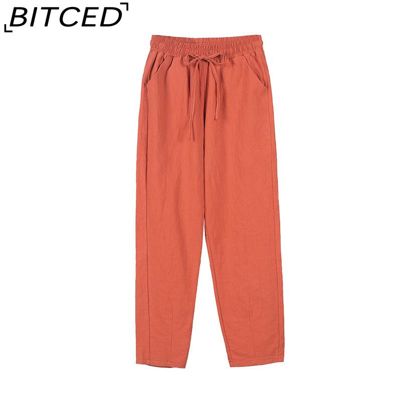 BITCED 9 Color Pure Cotton Nine Point Trousers Spring Summer Slim Straight Loose Casual Pants Women Solid Color Harem Pants