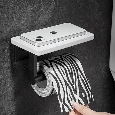 White/Black Marble Bathroom Paper Towel Holder Aluminum Wall-mounted Phone Rack Roll Tissue Shelf Bathroom Accessories