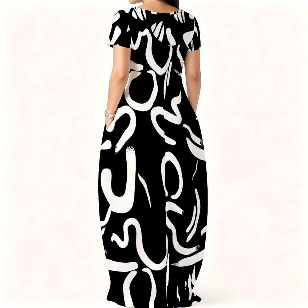 Plus Size Crew Neck Short Sleeve Dress For Women Summer Indoor And Outdoor Wear