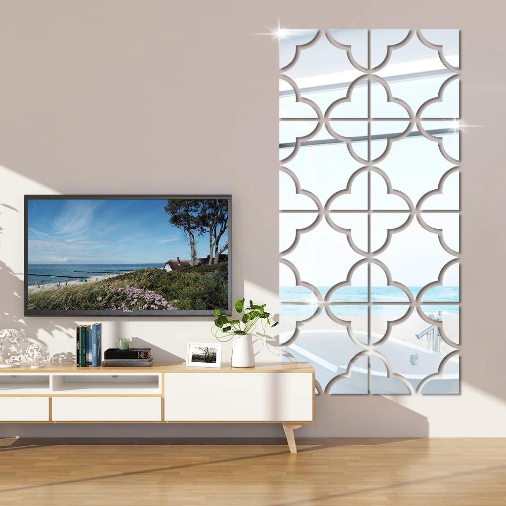 Quatrefoil Acrylic Mirror Wall Stickers Self Adhesive 3D Mirror Decals DIY Living Room Entrance Bathroom Home Decor Mirror Tiles